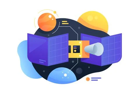Modern technology satellite using study of celestial objects in space. Stock Illustration