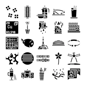 Modern technology science and daily life glyphs set イラスト素材