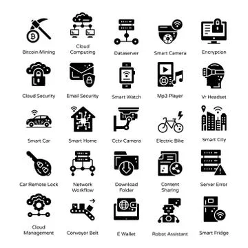 Modern Technology Solid Icons Pack Illustrazione stock