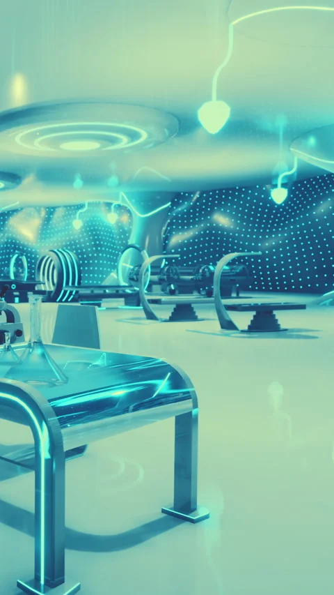 Modern technology space with futuristic designs and glowing elements Stock Footage 339417640