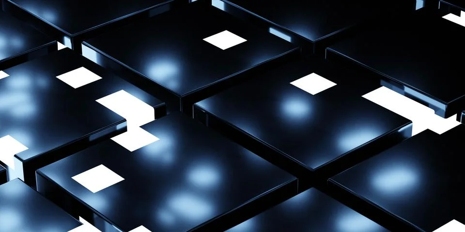 Modern technology surface background with cold blue led lighting 3d render Stock Illustration