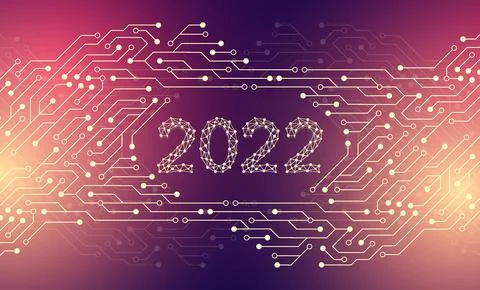 Modern technology template for Merry Christmas and Happy New Year 2022 with Stock Illustration