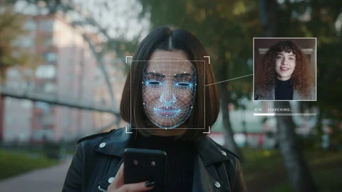 Modern Technology Using Phone Face Recognition Biometrics Portrait Stock Footage 213237716