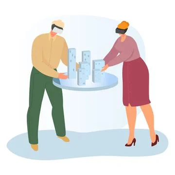 Modern technology virtual reality engineering modeling city, designer together Stock Illustration