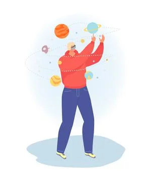 Modern technology virtual reality information processing, man character Stock Illustration