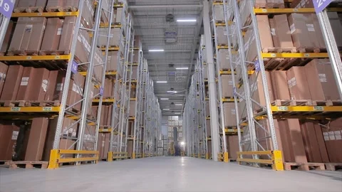 Modern technology in the warehouse, timelapse. Workers operate forklifts in the Видео 141271552