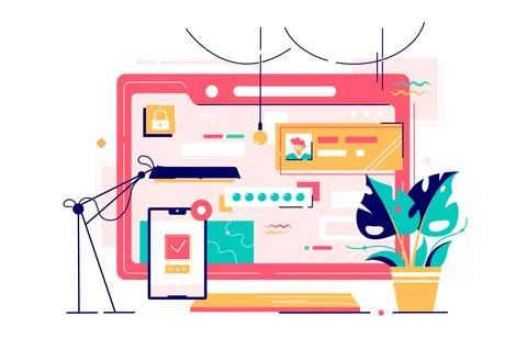 Modern technology workspace of computer and smartphone. Stock Illustration