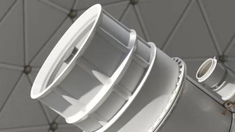 Modern telescope inside a sci-fi observatory dome during sunny day. 4KHD Stock Footage 102673863