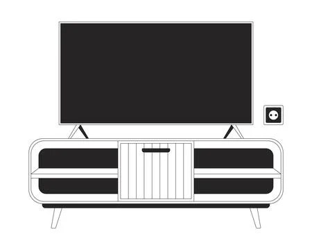 Modern television placed on media console table 2D line object Illustrazione stock