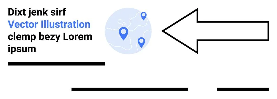 Modern Template Featuring Text, Location Markers, and Large Arrow for Versa.. Stock Illustration