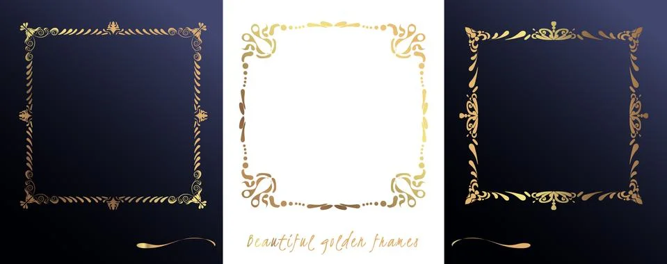 Modern template with gold square frames on white and dark background. Vector  Stock Illustration