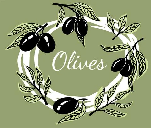 Modern template with olive branches and fruits Stock Illustration