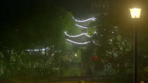 Modern temple at night Stock Footage 235134574