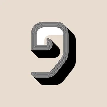 Modern textured 3d number 9 bold typography design abstract numeric illustration Stock Illustration