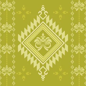 Modern Thai Geometric Pattern in Olive Green Stock Illustration