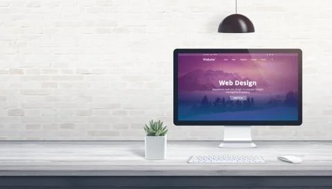 Modern theme on computer display. Professional studio concept with free space Stock Photos