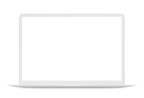 Modern thin laptop front view. White notebook mockup isolated vector Stock Illustration