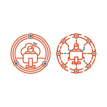 Modern thin line digital tech computer worker vector icon Stock Illustration