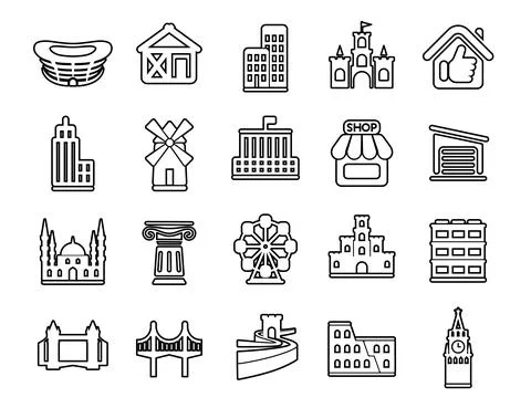 Modern thin line icons set. Construction works site building tools. Outline s Stock Illustration