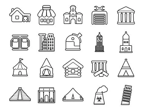 Modern thin line icons set. Construction works site building tools. Outline s Stock Illustration