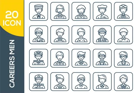 Modern thin line icons set of people avatars, various human characters staff. Stock Illustration