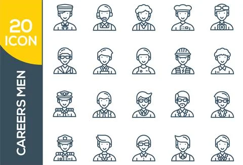 Modern thin line icons set of people avatars, various human characters staff. Stock Illustration