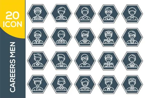 Modern thin line icons set of people avatars, various human characters staff. Illustrazione stock