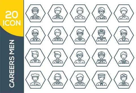 Modern thin line icons set of people avatars, various human characters staff. Illustrazione stock
