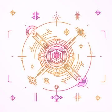 Modern thin line space design. Outline cosmic symbol. Simple mono linear Stock Illustration