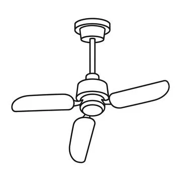Modern three-blade ceiling fan line art outline illustration Stock Illustration