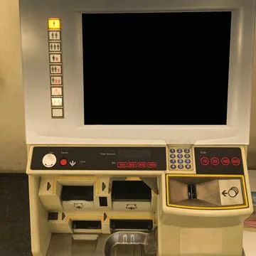 Modern Ticket Vending Machine with Yellow and White Design Stock Photos