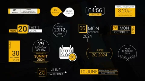 Modern Time &amp; Date Titles After Effects stock