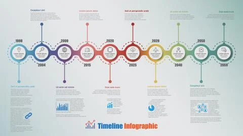 Modern Timeline Infographic with 10 steps circle, Vector Illustration Stock Illustration