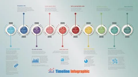 Modern Timeline Infographic with 10 steps circle, Vector Illustration Illustrazione stock