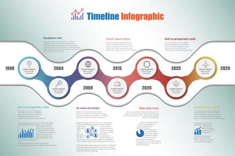 Modern Timeline Infographic with 7 steps circle, Vector Illustration Stock Illustration