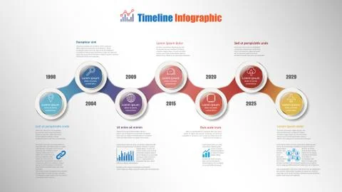 Modern Timeline Infographic with 7 steps circle, Vector Illustration Illustrazione stock