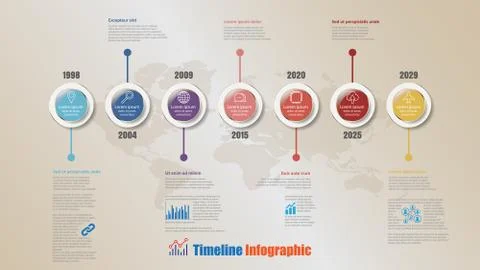 Modern Timeline Infographic with 7 steps circle, Vector Illustration Stock Illustration