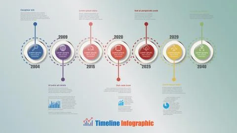 Modern Timeline Infographic with 7 steps circle, Vector Illustration Stock Illustration