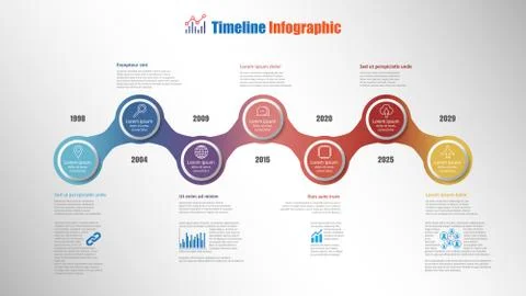 Modern Timeline Infographic with 7 steps circle, Vector Illustration Illustrazione stock