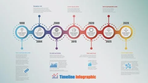 Modern Timeline Infographic with 7 steps circle, Vector Illustration Illustrazione stock