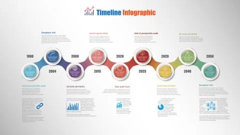 Modern Timeline Infographic with 9 steps circle, Vector Illustration Illustrazione stock