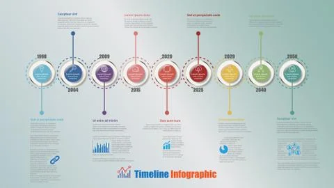 Modern Timeline Infographic with 9 steps circle, Vector Illustration Illustrazione stock