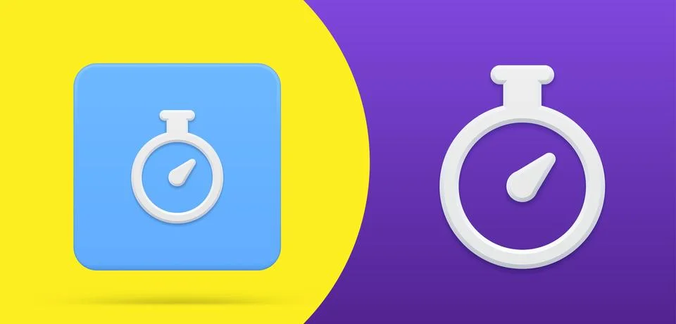 Modern timer analog device with button and arrow simple 3d icon set vector .. Stock Illustration