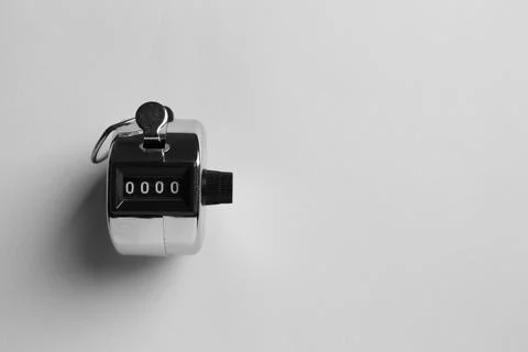 Modern timer on light grey background, top view. Space for text Stock Photos