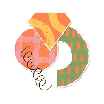 Modern torn paper composition. Trendy paper collage in vibrant color with drawn Stock Illustration