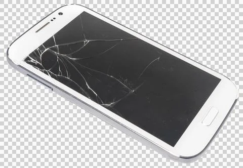 Modern touch screen smartphone with broken screen isolated Stock Photos