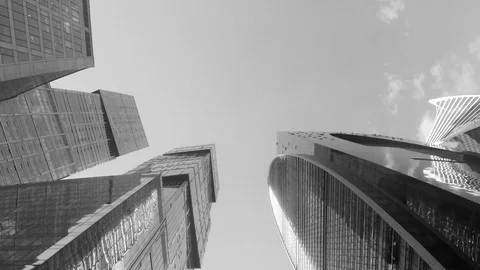 Modern towers and sky with clouds black and white timelapse Stock Footage 81601697