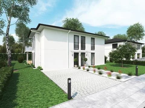 Modern townhouse. 3d rendering Stock Illustration