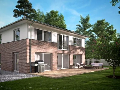 Modern townhouse. 3d rendering Stock Illustration