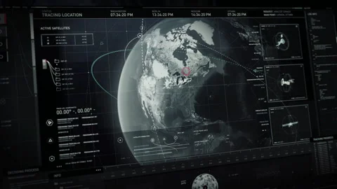 Modern Tracking technology ui has located satellite networks on the world map Vídeos de archivo 304700086